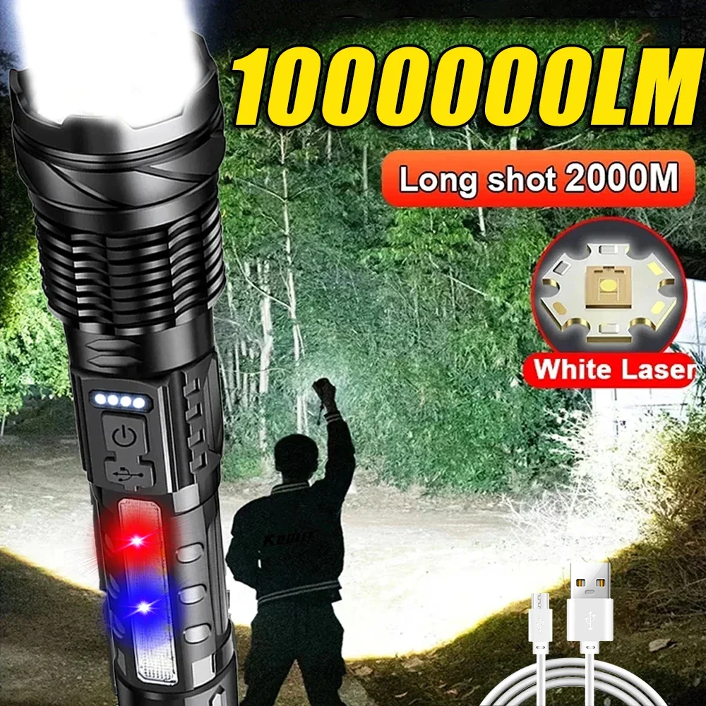 Outdoor Power Lights - Leistungsstarke LED-Taschenlampe, wiederaufladbar, Campingleuchte mit Seitenlicht,